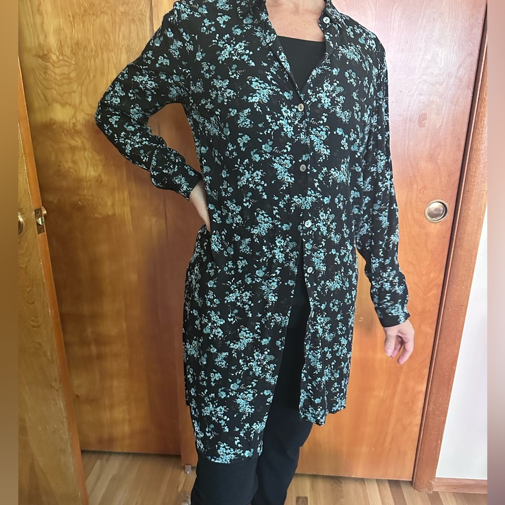 J. Jill Black and Blue Floral Long Sleeve Shirt or Dress